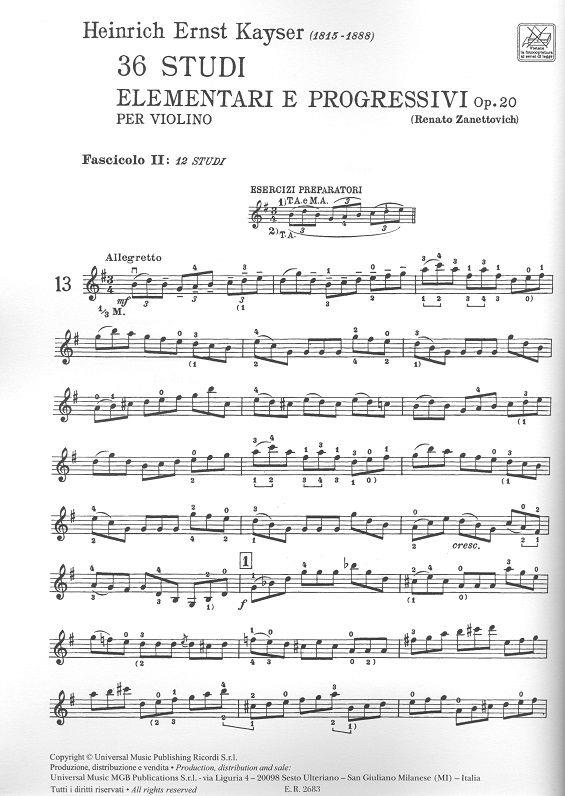 36 Studi Elementari E Progressivi Op. 20 - Fascicolo II: 12 Studi - pro housle